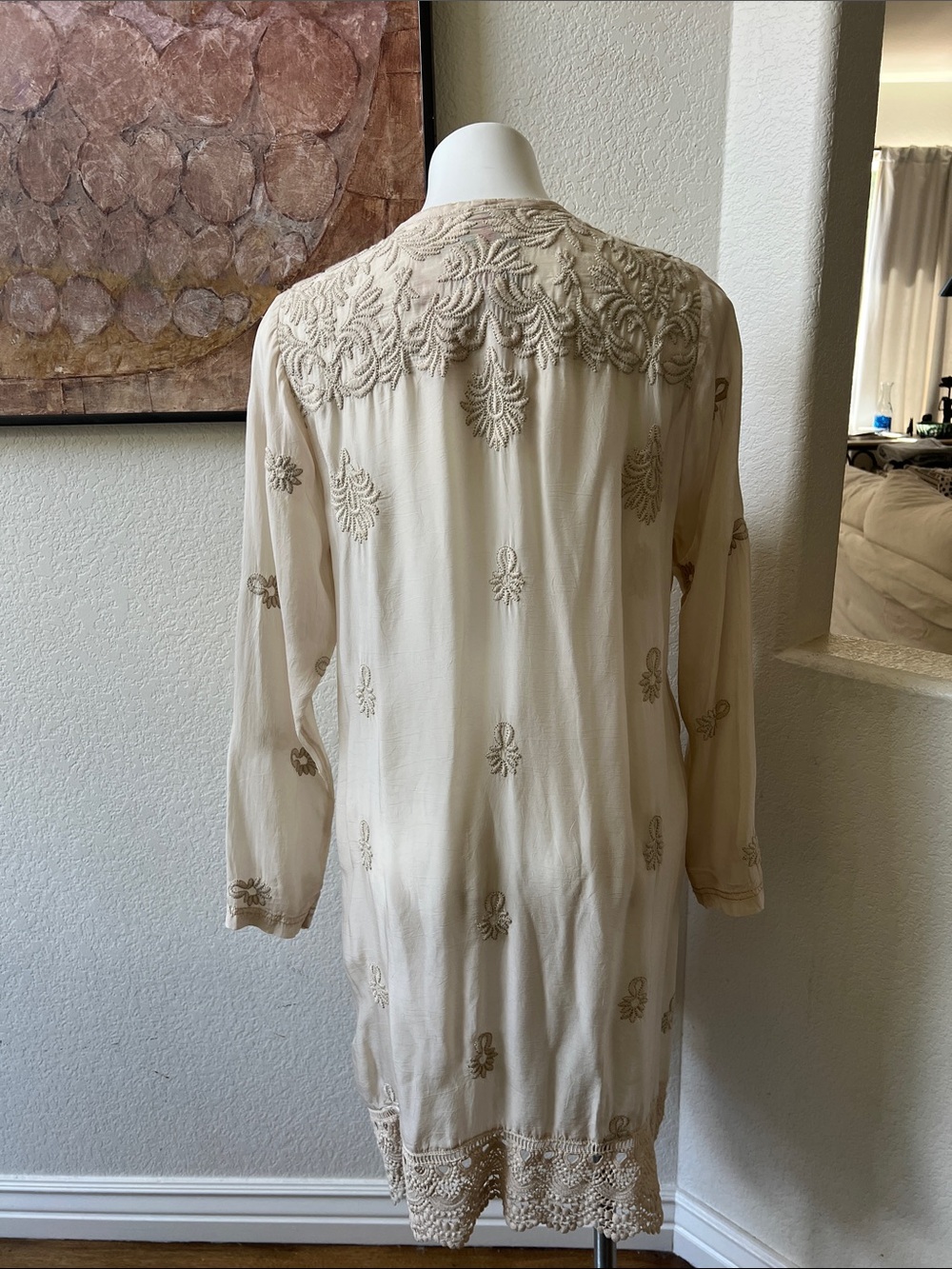 Johnny Was NWT SZ M Ivory Embroidered Boho Duster Cardigan - Picture 15 of 15